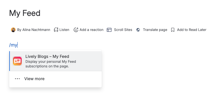 Screenshot of Confluence page editor with open macro browser