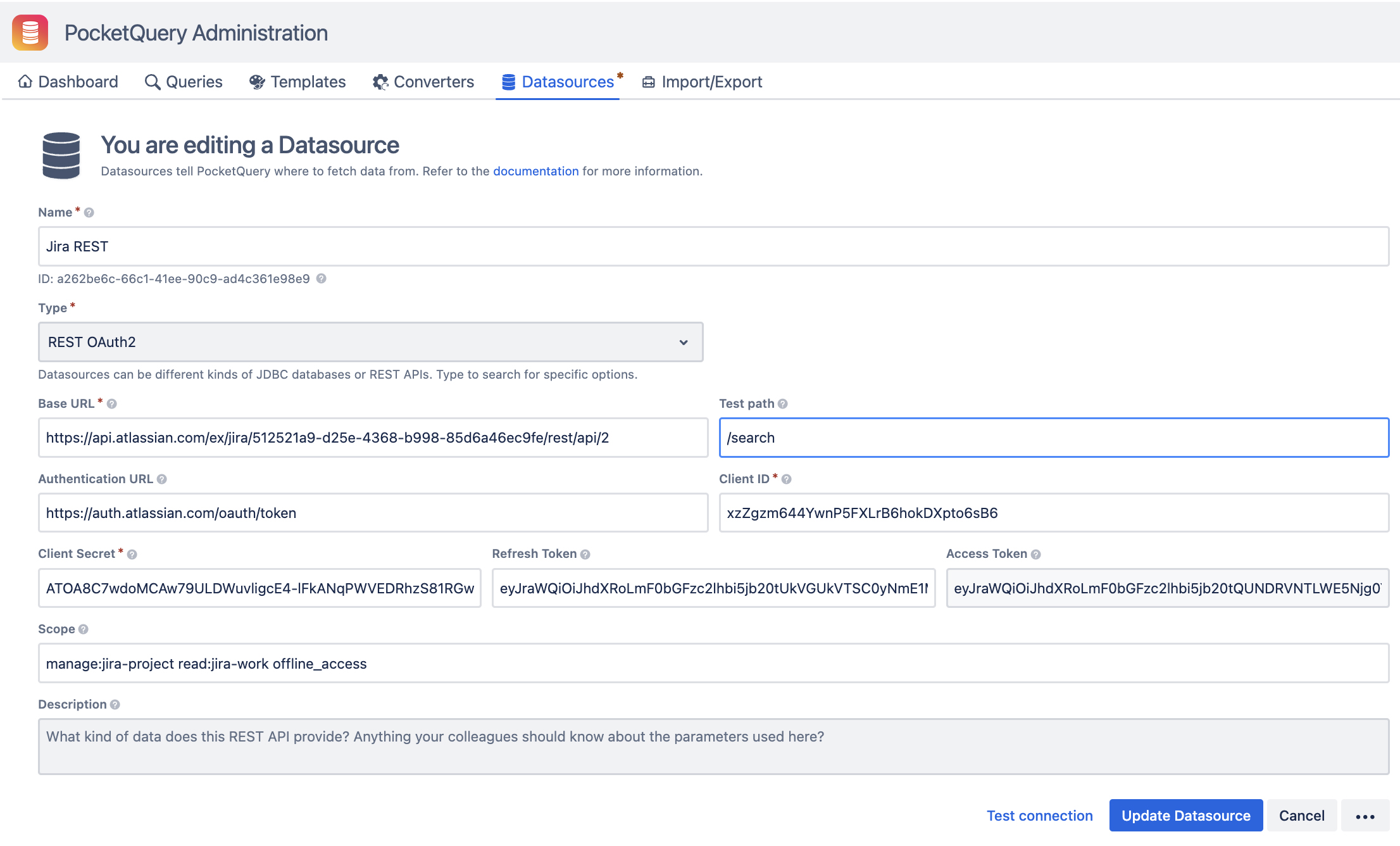 Adding the Datasource in PocketQuery