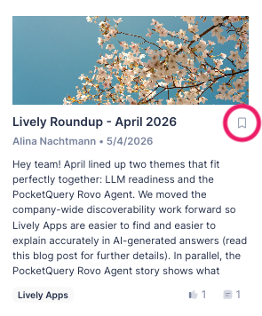 Screen of blog post in feed with bookmark icon