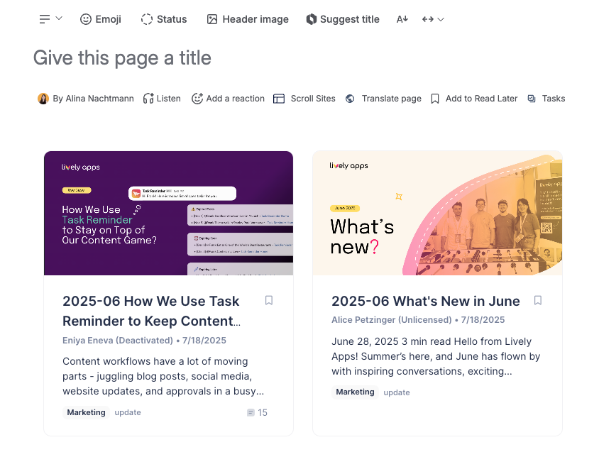 Screenshot of Confuence Page with My feed macro embedded