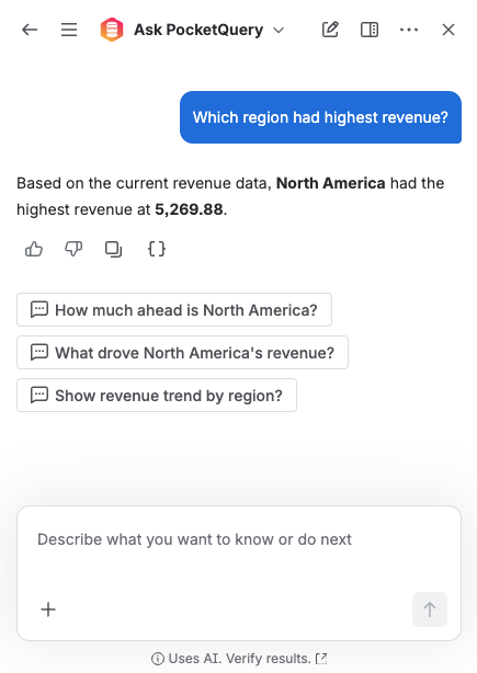 Screenshot of Rovo chat answering questions regarding business data from PocketQuery