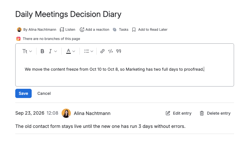 Screenshot of Diary with open editor