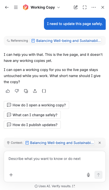 Screenshot of Working copy agent conversation in Rovo