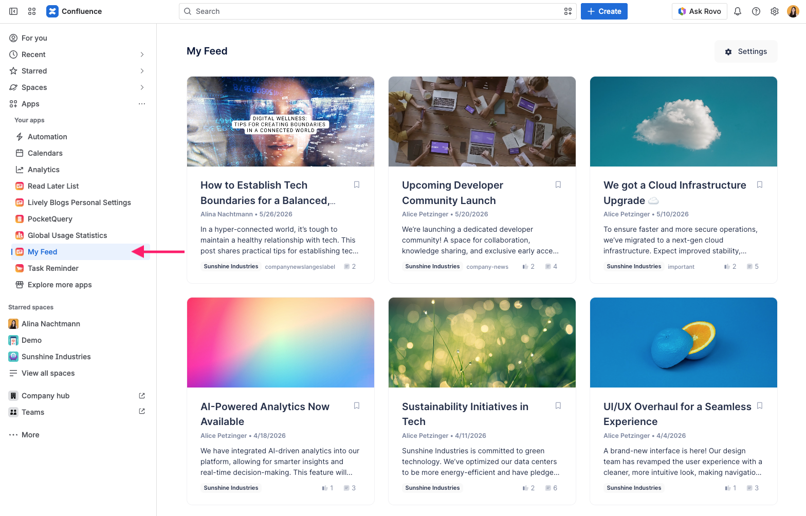 Screenshot of My Feed page