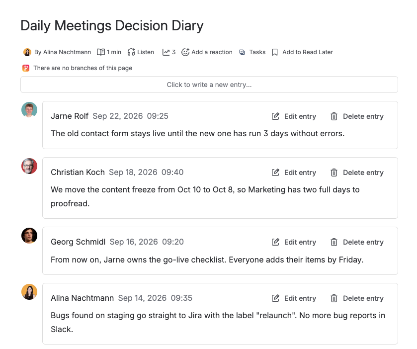 Screenshot of Diary with bubble style