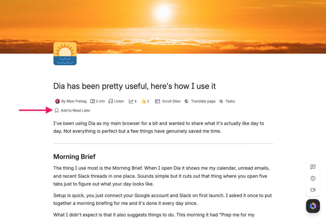 Screen of Confluence Page with Add to Read Later button